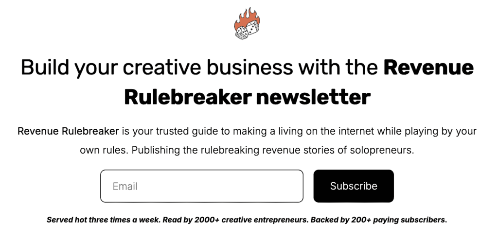 An example of an easy newsletter signup page from Lex Roman's Revenue Rulebreaker