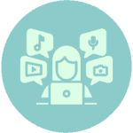 Strategic objective icon of a person in front of a laptop