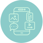 Strategic objective icon of a mobile phone with multiple apps open