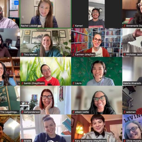 Group photo of diverse individuals participating in the News Creator Corps virtual meeting, showcasing collaboration and engagement in media creation.