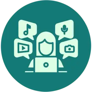 Strategic objective icon of a person in front of a laptop