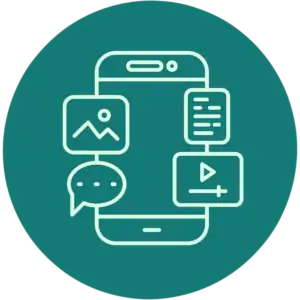 Strategic objective icon of a mobile phone with multiple apps open